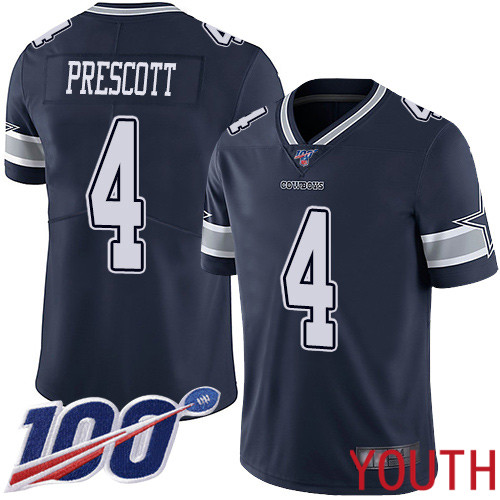 Youth Dallas Cowboys Limited Navy Blue Dak Prescott Home #4 100th Season Vapor Untouchable NFL Jersey->dallas cowboys->NFL Jersey